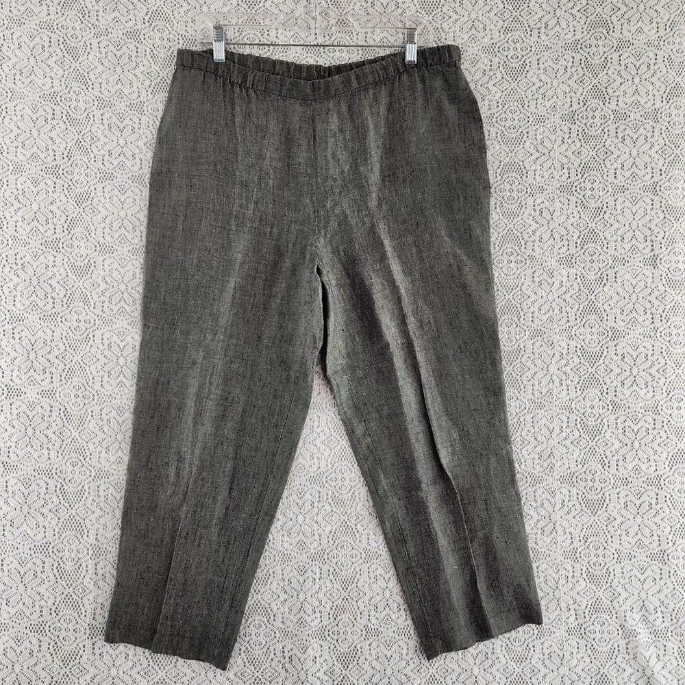 Eileen Fisher Irish Linen Olive Green Pull on Crop Casual Pants Petite